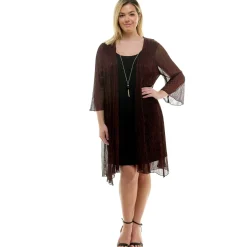 Sara Michelle 3/4 Bell Sleeve 2Fer Dress And Necklace - Plus