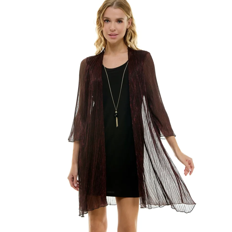 Sara Michelle 3/4 Bell Sleeve 2 Fer Dress And Necklace