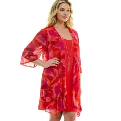 Sara Michelle Magenta Floral 3/4 2Fer Tank Dress W/ Necklace - Plus