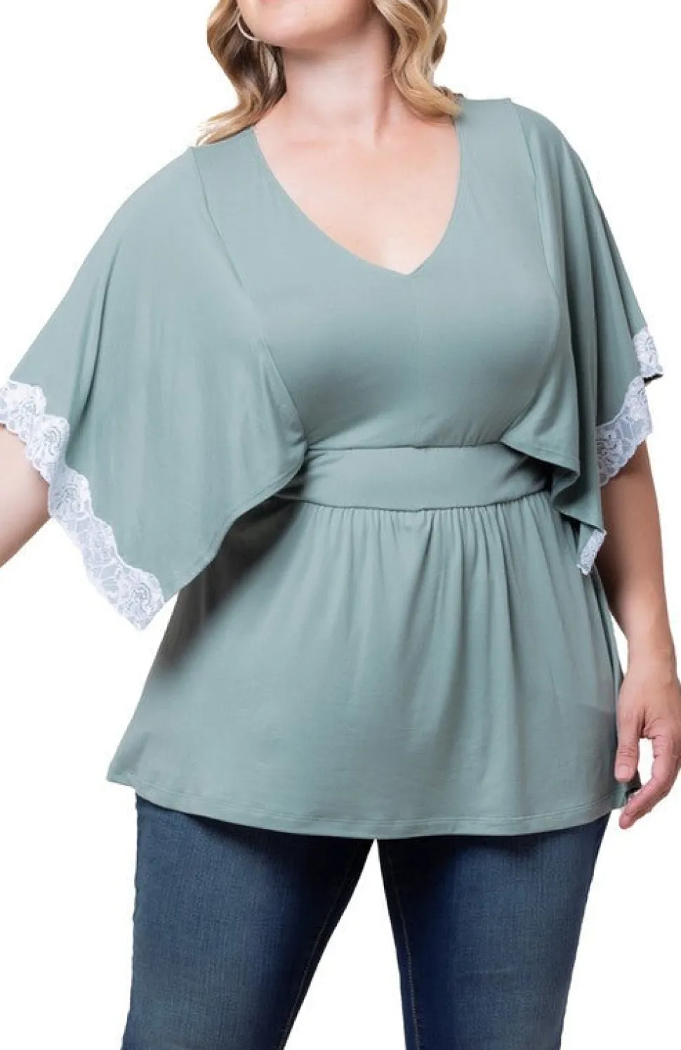 Sarah Lace Trim Top - Plus