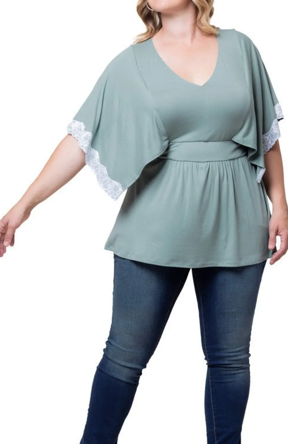 Sarah Lace Trim Top - Plus