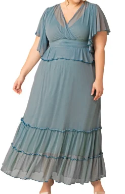 Sea Foam Graceful Tiered Mesh Gown - Plus
