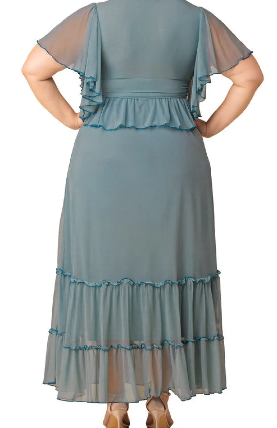 Sea Foam Graceful Tiered Mesh Gown - Plus