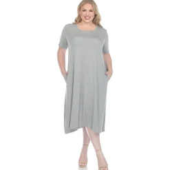 Short Sleeve Pocket Swing Midi Dress - Plus