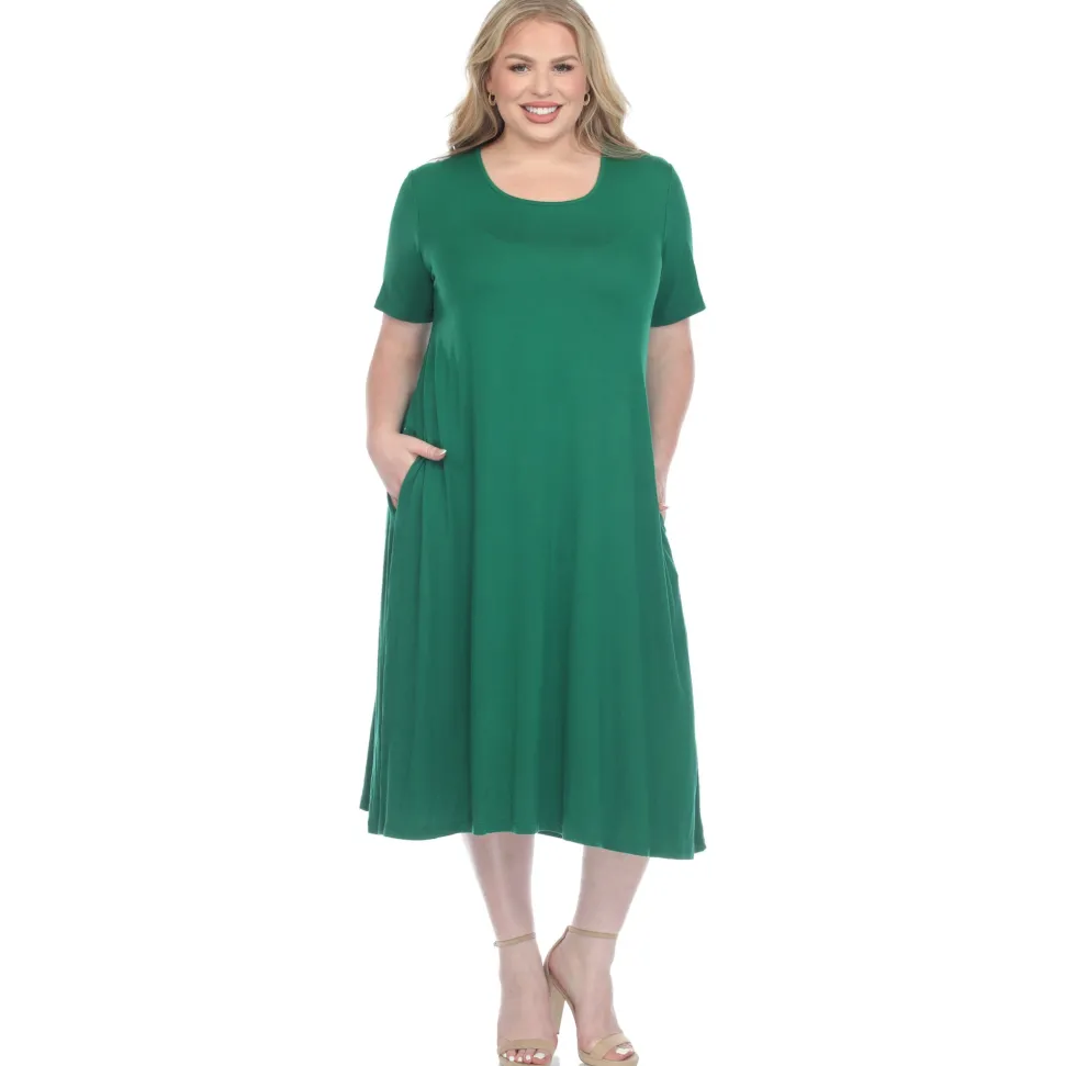 Short Sleeve Pocket Swing Midi Dress - Plus