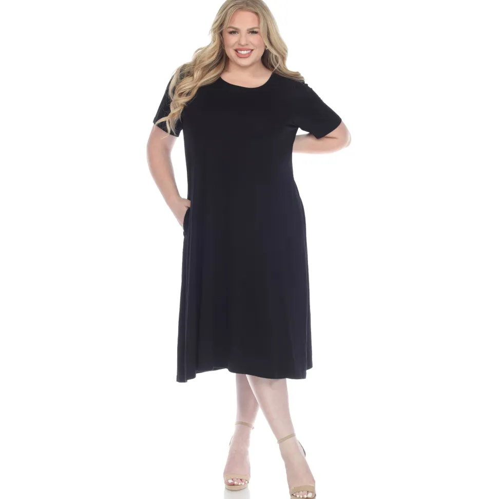 Short Sleeve Pocket Swing Midi Dress - Plus