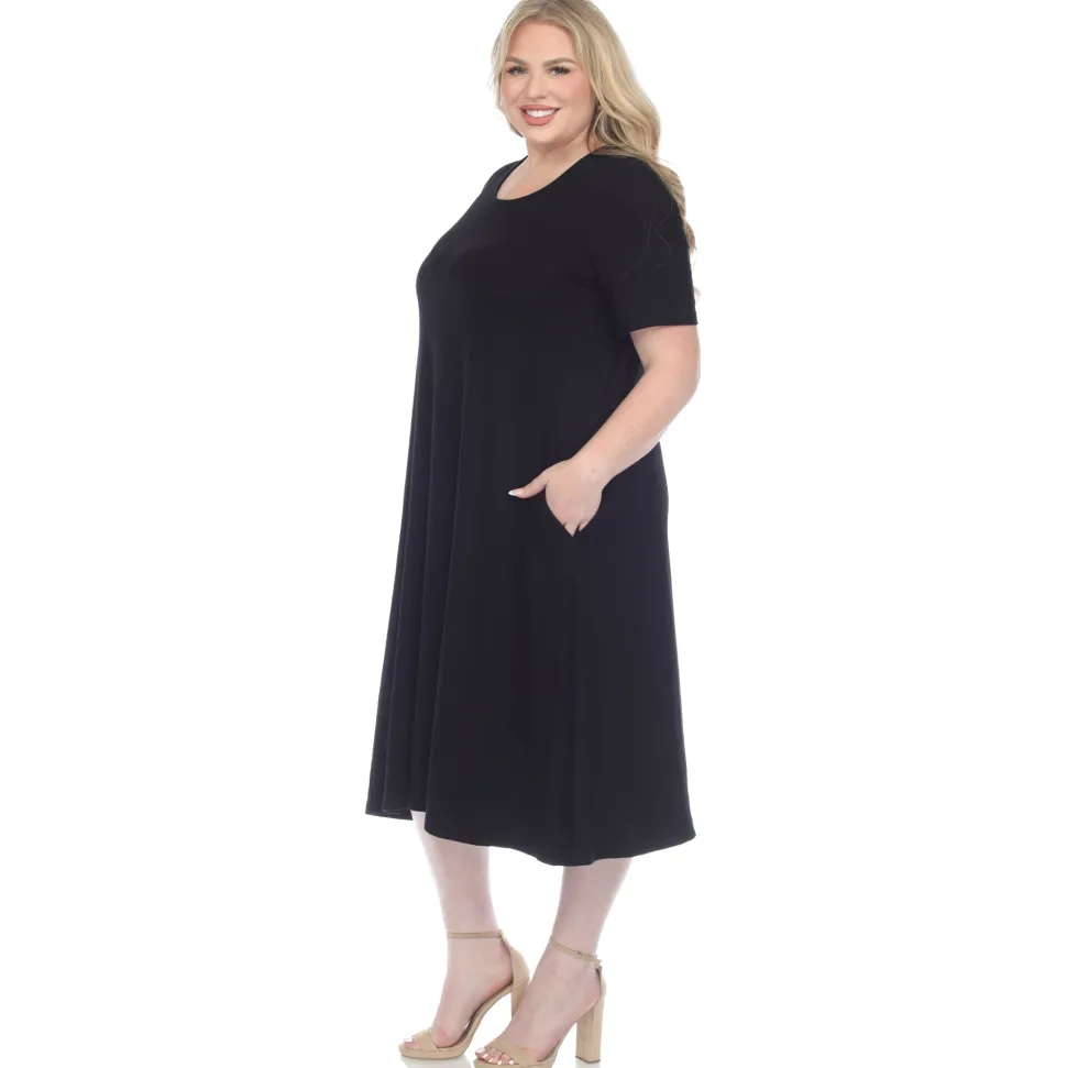 Short Sleeve Pocket Swing Midi Dress - Plus