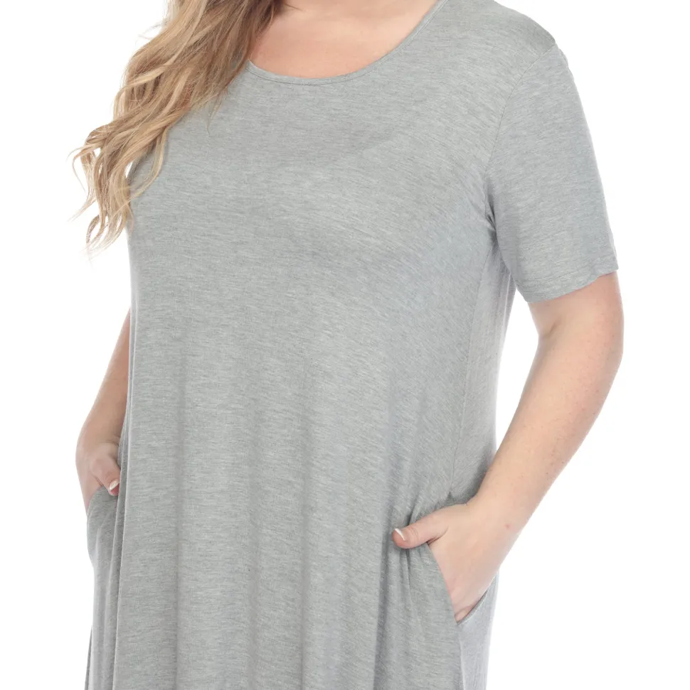 Short Sleeve Pocket Swing Midi Dress - Plus