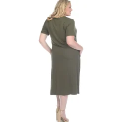 Short Sleeve Pocket Swing Midi Dress - Plus