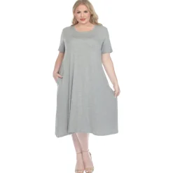 Short Sleeve Pocket Swing Midi Dress - Plus