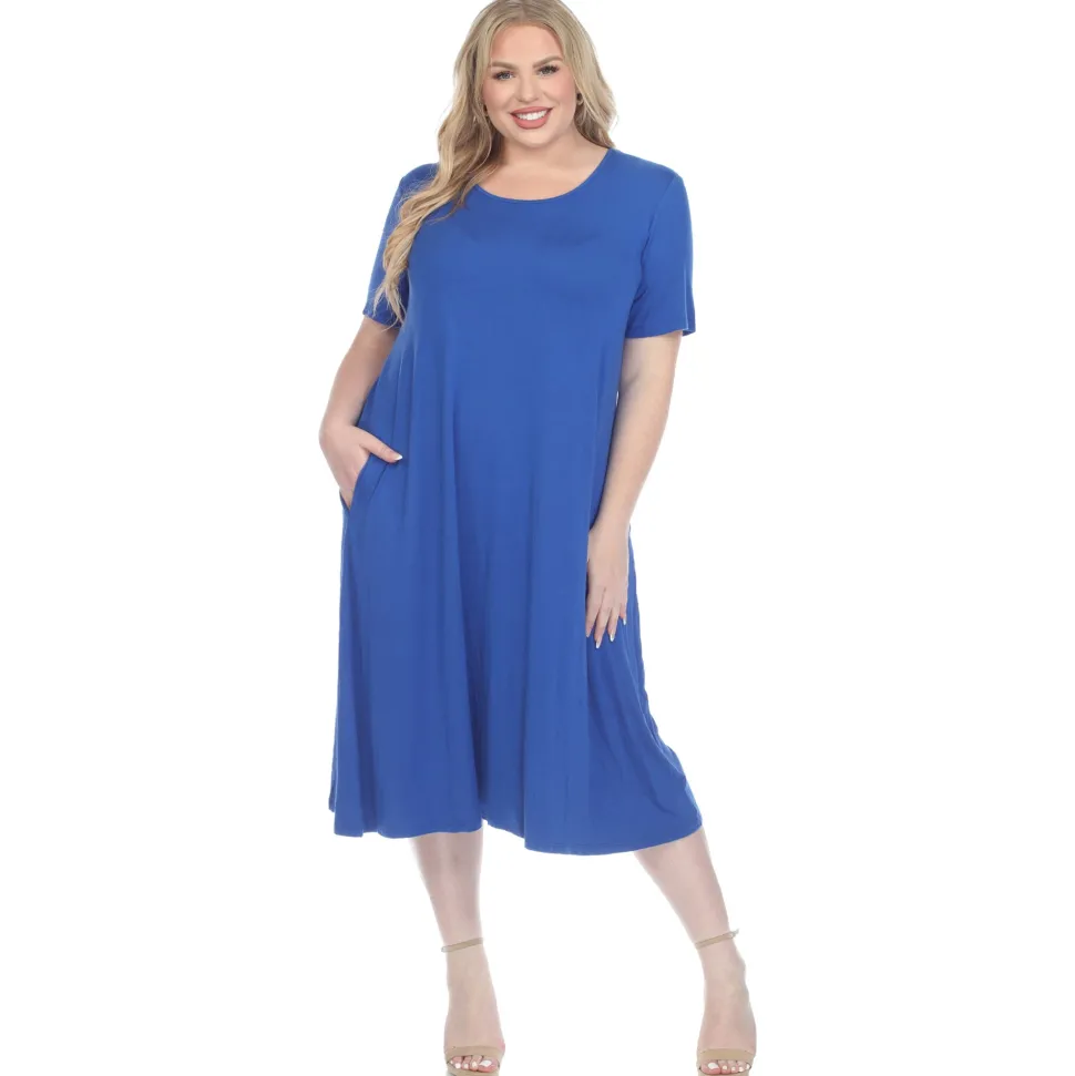 Short Sleeve Pocket Swing Midi Dress - Plus