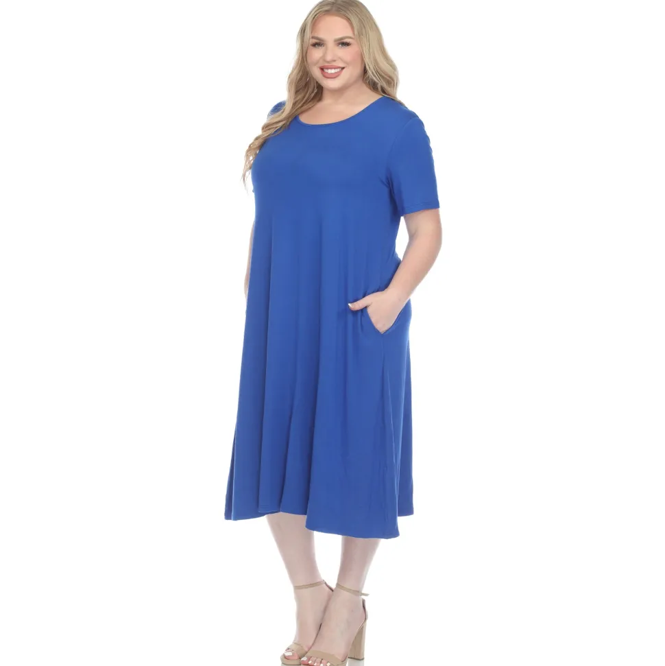 Short Sleeve Pocket Swing Midi Dress - Plus