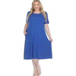 Short Sleeve Pocket Swing Midi Dress - Plus
