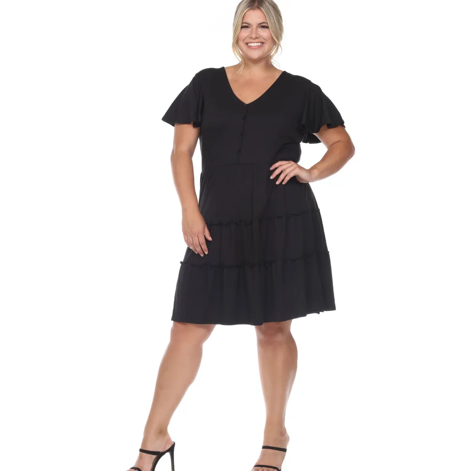 Short Sleeve V-neck Tiered Midi Dress - Plus
