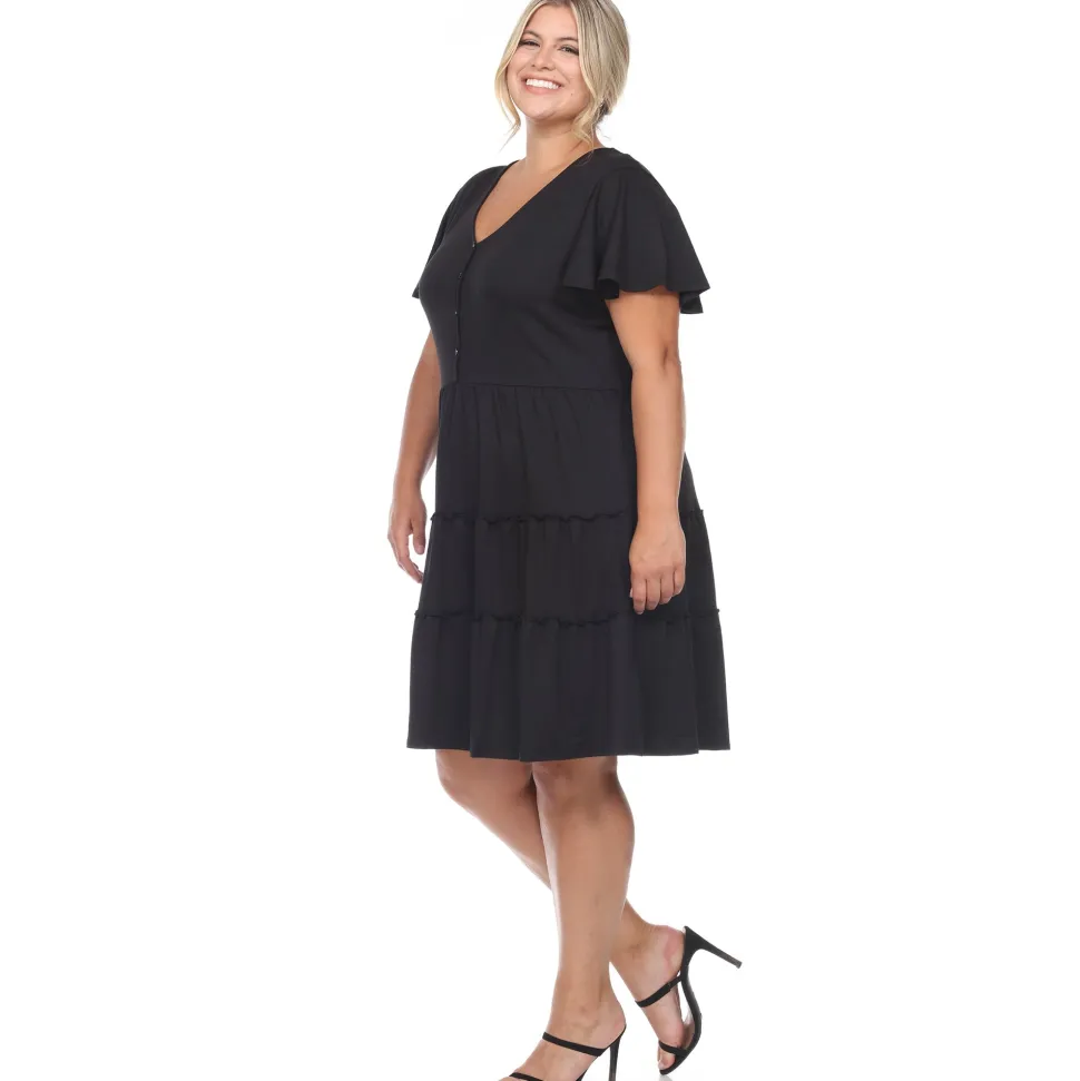 Short Sleeve V-neck Tiered Midi Dress - Plus