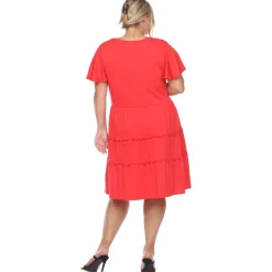 Short Sleeve V-neck Tiered Midi Dress - Plus
