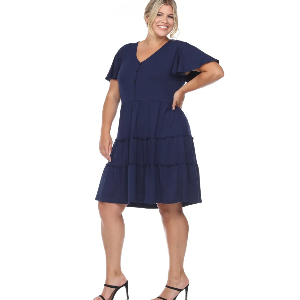 Short Sleeve V-neck Tiered Midi Dress - Plus