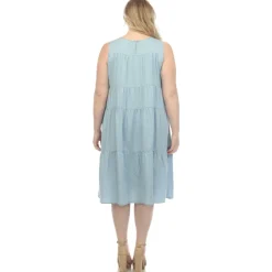 Sleeveless Tiered Chambray Midi Dress - Plus