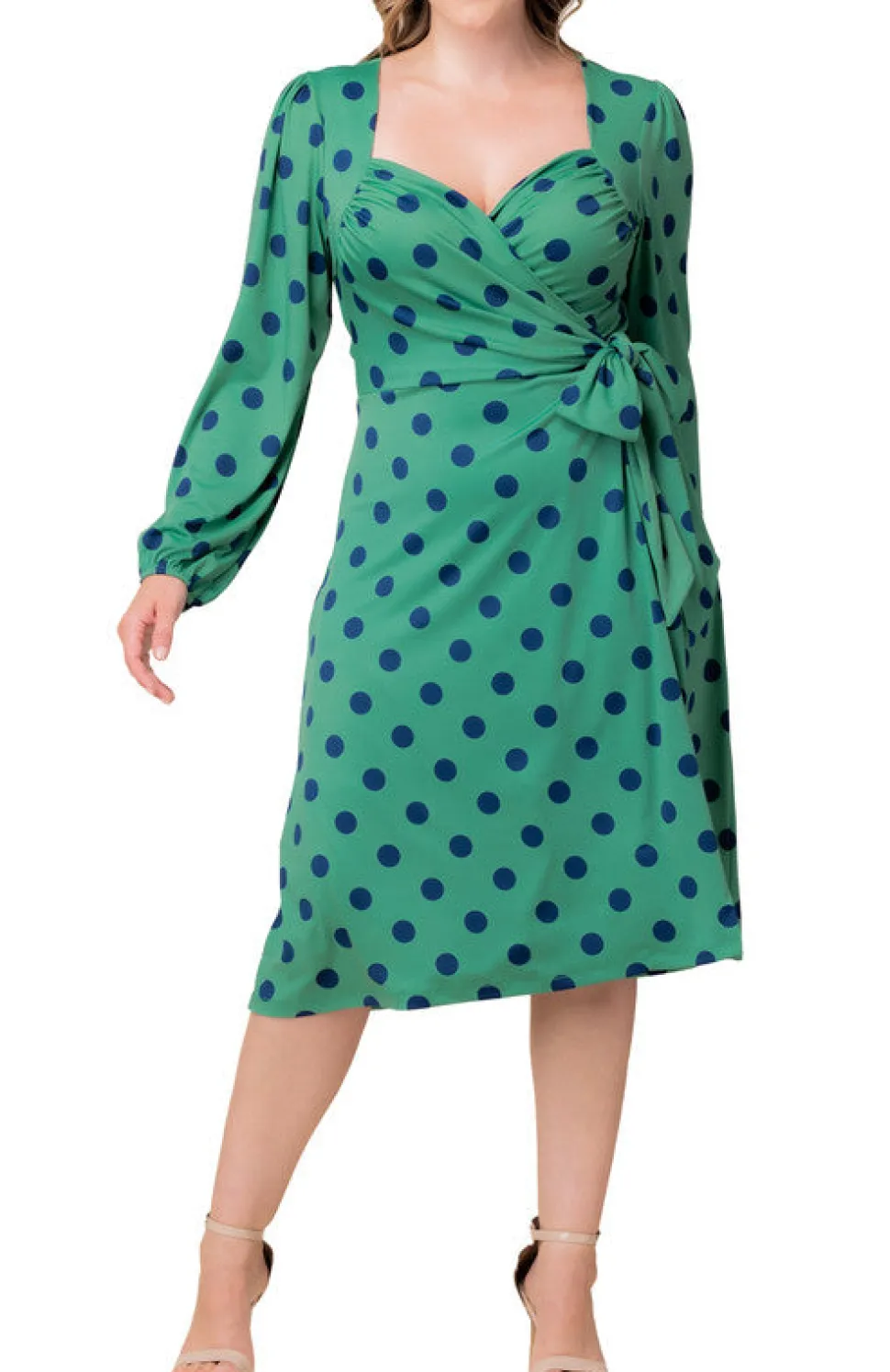 Socialite Sweetheart Dress - Plus - Green Polka Dot