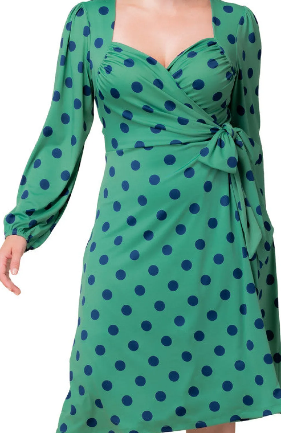 Socialite Sweetheart Dress - Plus - Green Polka Dot
