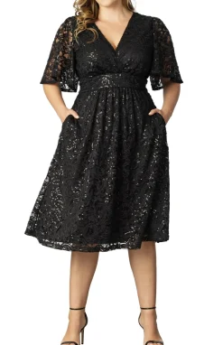 Starry Sequined Lace Cocktail Dress - Plus