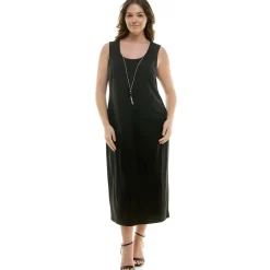 Striped Jacket Tank Dress with Detachable Necklace - Plus