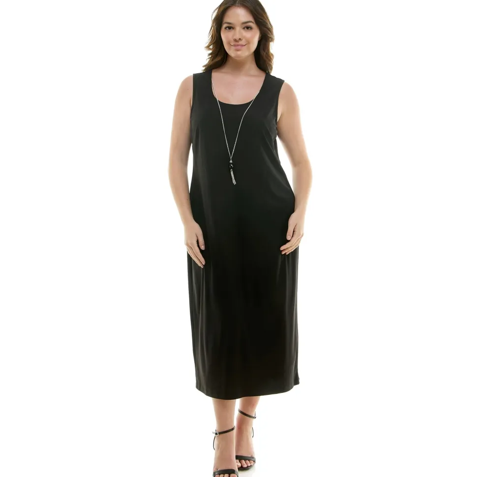 Striped Jacket Tank Dress with Detachable Necklace - Plus