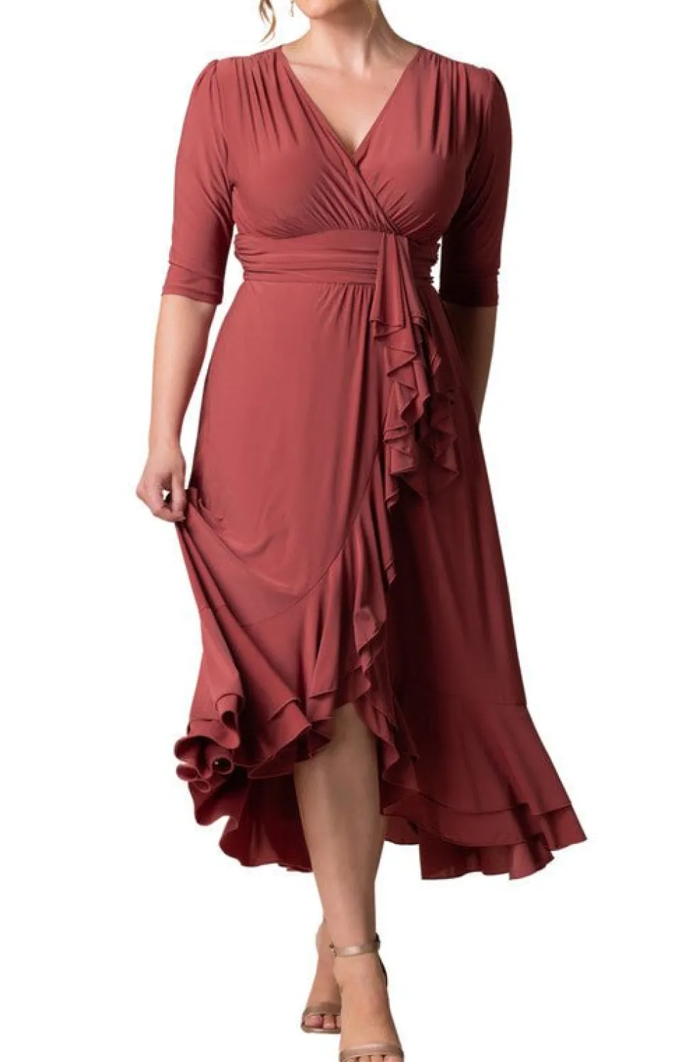 Veronica Ruffled Evening Gown, Rosy - Plus