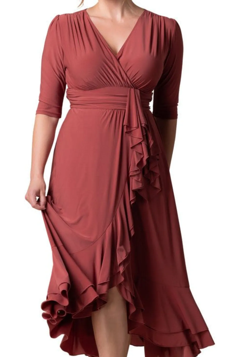 Veronica Ruffled Evening Gown, Rosy - Plus