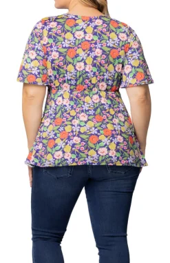 Vibrant Garden Print Abby Twist Front Top - Plus