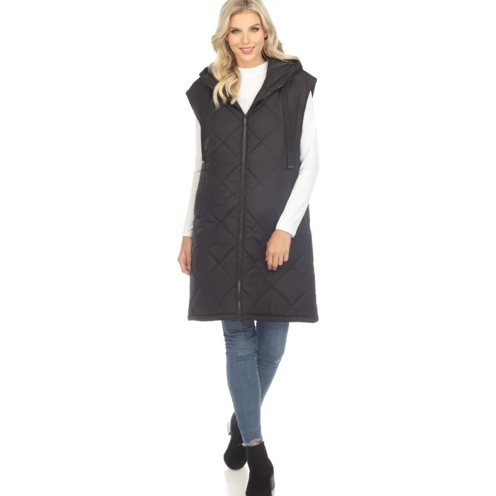 Women's Diamond Quilted Hooded Puffer Vest