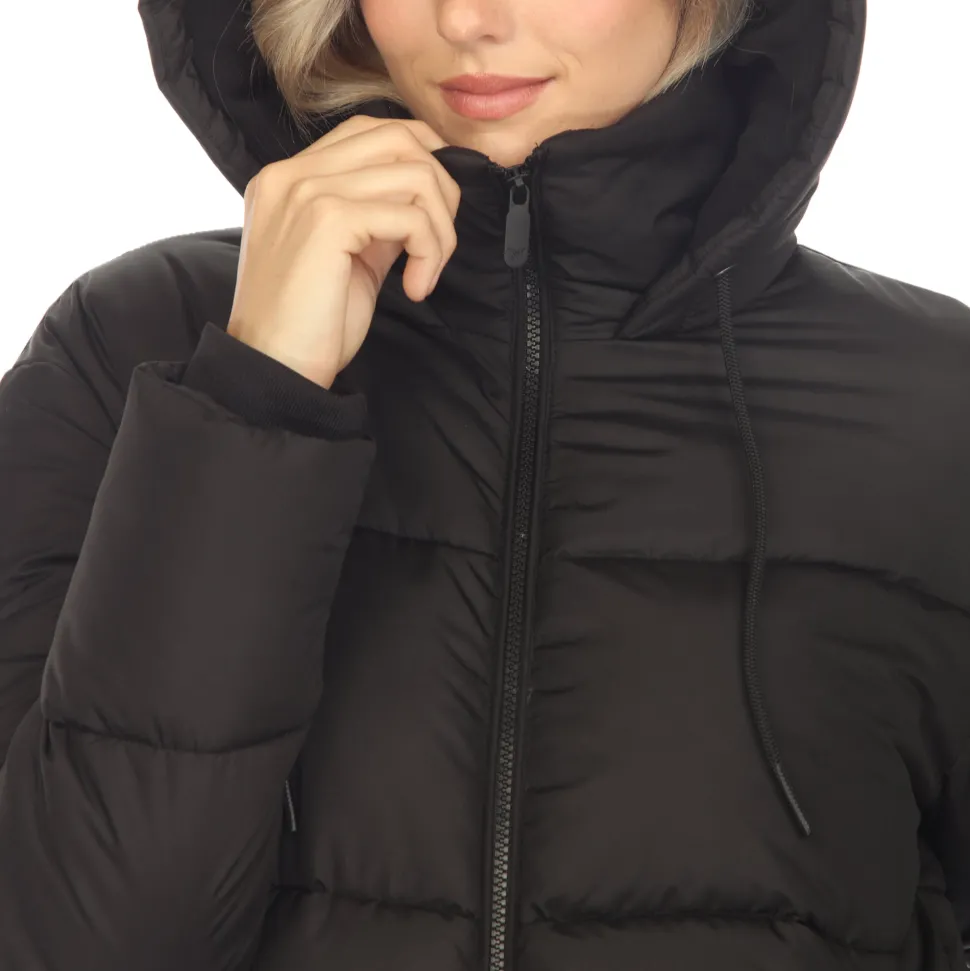Women's Full Front Zip Hooded Bomber Puffer Jacket