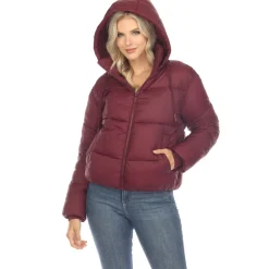 Women's Full Front Zip Hooded Bomber Puffer Jacket