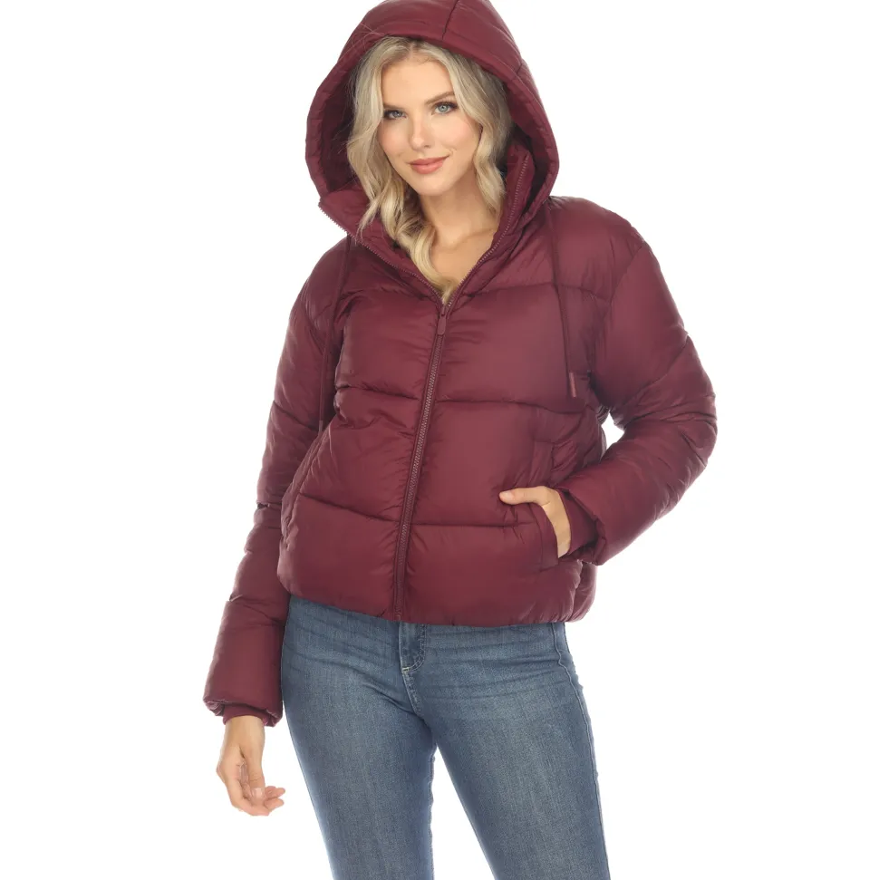 Women's Full Front Zip Hooded Bomber Puffer Jacket