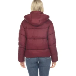 Women's Full Front Zip Hooded Bomber Puffer Jacket