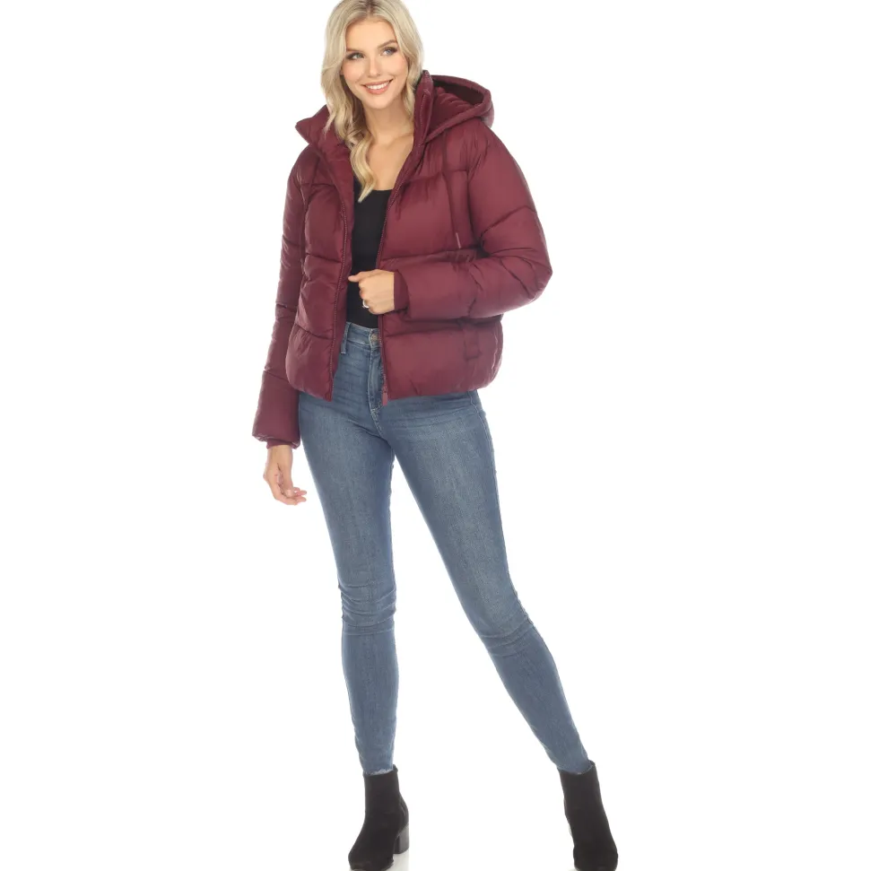 Women's Full Front Zip Hooded Bomber Puffer Jacket