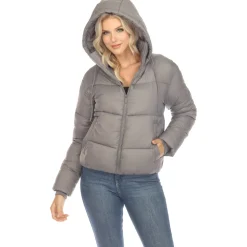 Women's Full Front Zip Hooded Bomber Puffer Jacket
