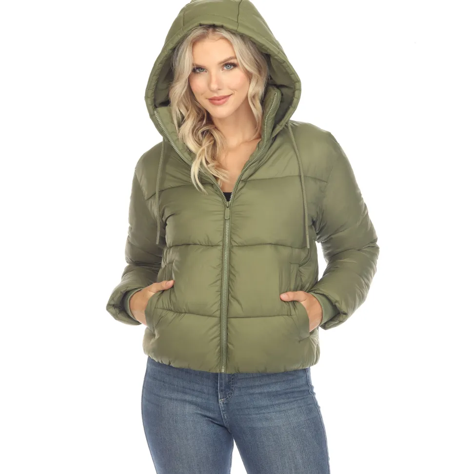 Women's Full Front Zip Hooded Bomber Puffer Jacket
