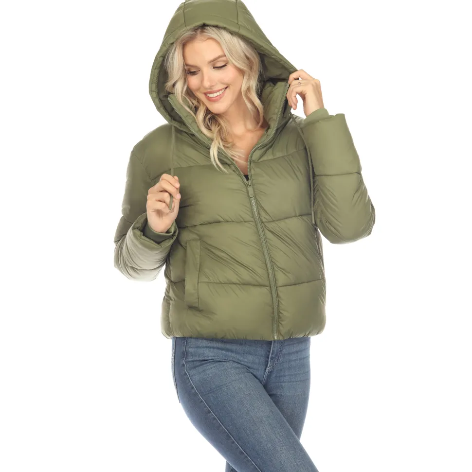 Women's Full Front Zip Hooded Bomber Puffer Jacket