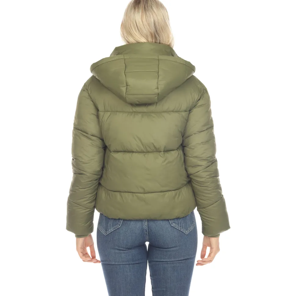 Women's Full Front Zip Hooded Bomber Puffer Jacket