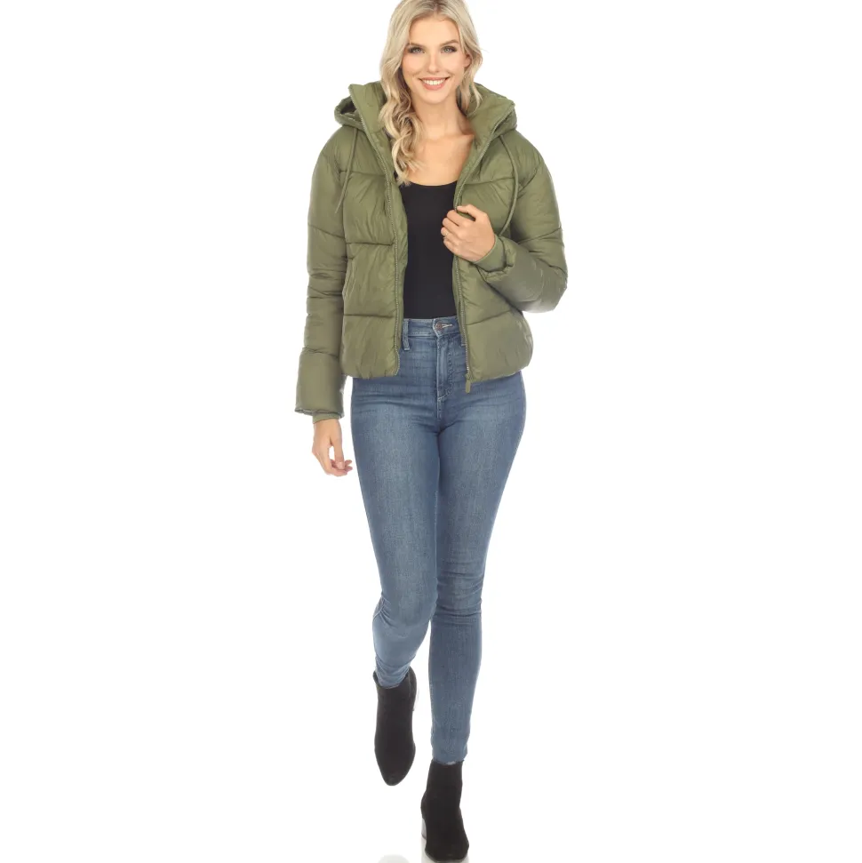 Women's Full Front Zip Hooded Bomber Puffer Jacket