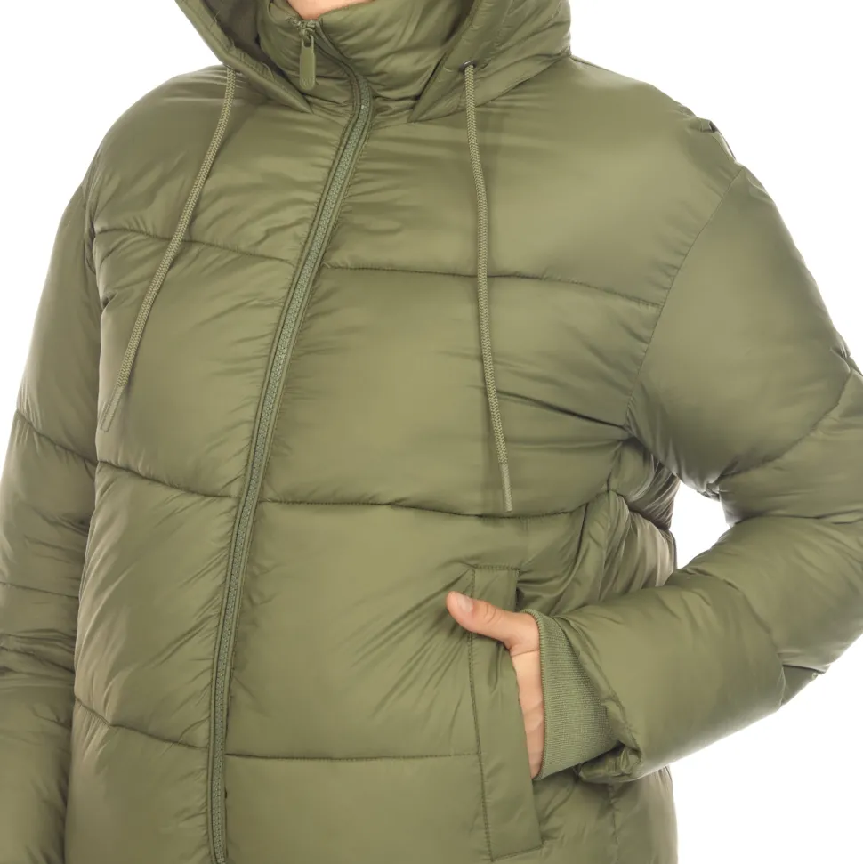 Women's Full Front Zip Hooded Bomber Puffer Jacket