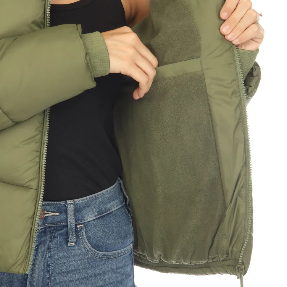 Women's Full Front Zip Hooded Bomber Puffer Jacket