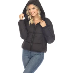 Women's Full Front Zip Hooded Bomber Puffer Jacket