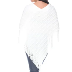 Women's Lightweight Textured Knit Poncho - White