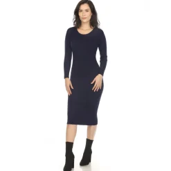 Women's Long Sleeve Rib Midi Sweater Dress