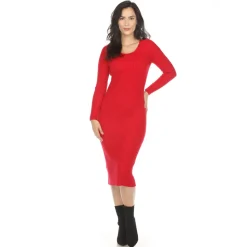 Women's Long Sleeve Rib Midi Sweater Dress