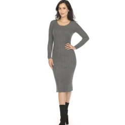 Women's Long Sleeve Rib Midi Sweater Dress