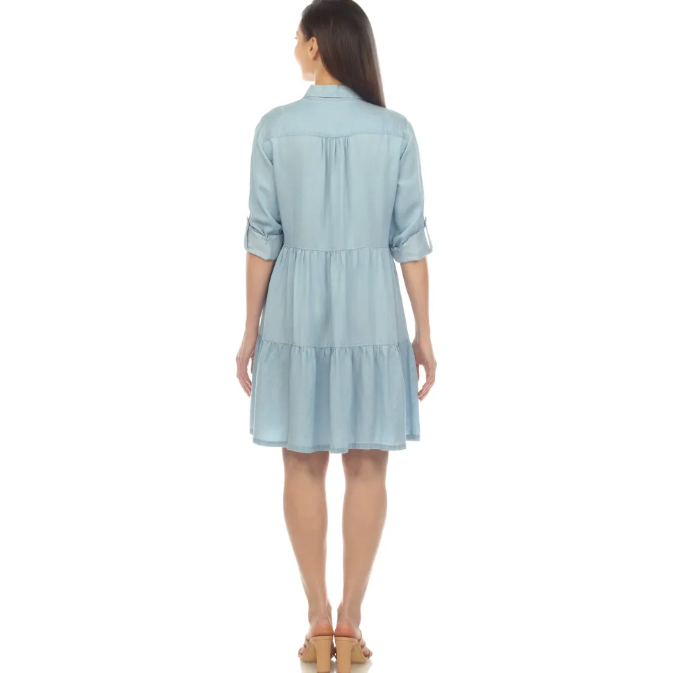 Women's Long Sleeve Tiered Midi Shirt Dress