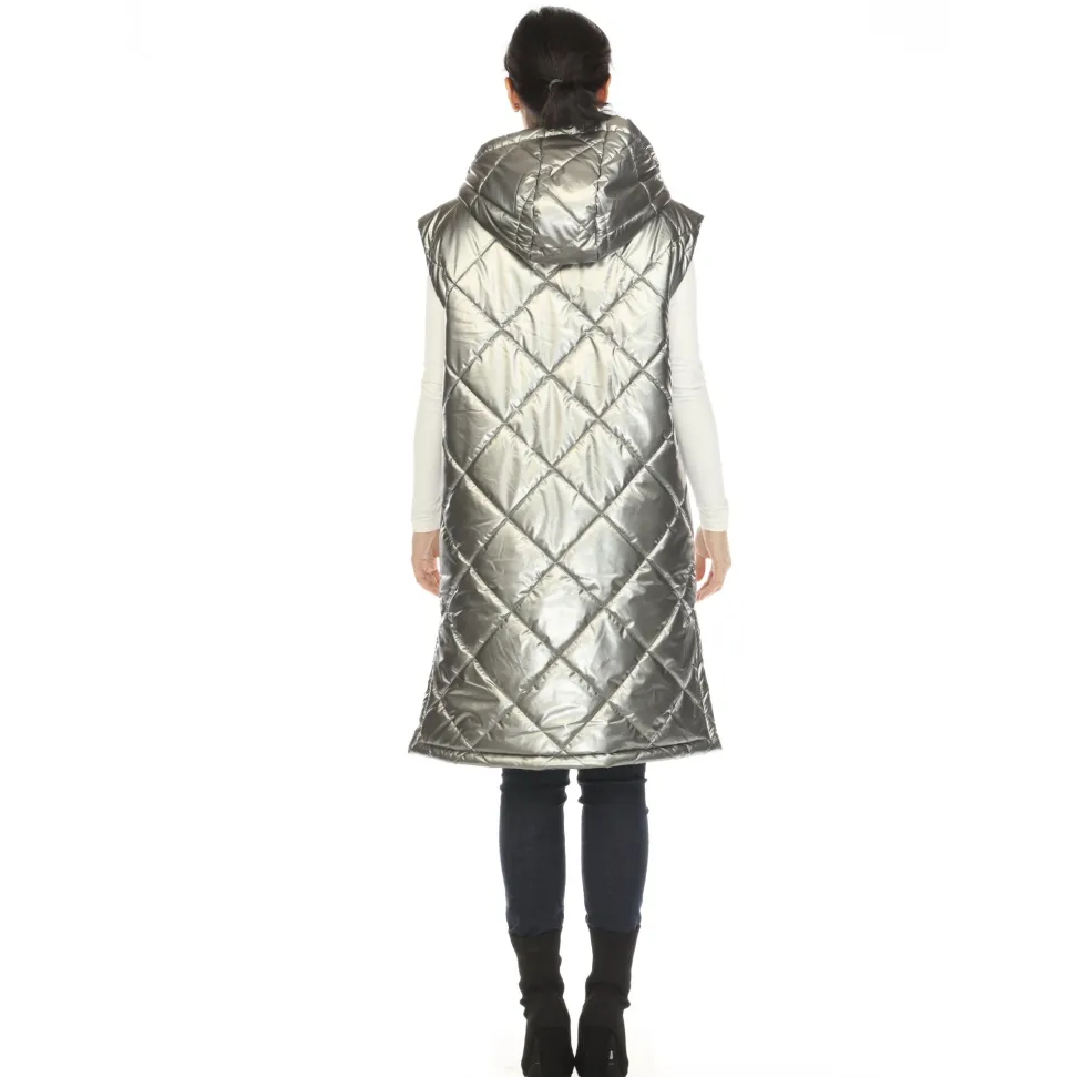 Women's Metallic Long Puffer Vest